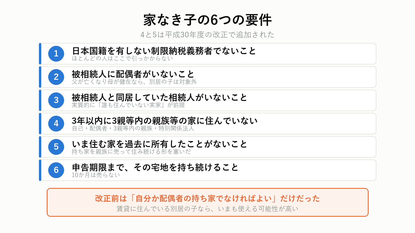 家なき子特例の6つの要件