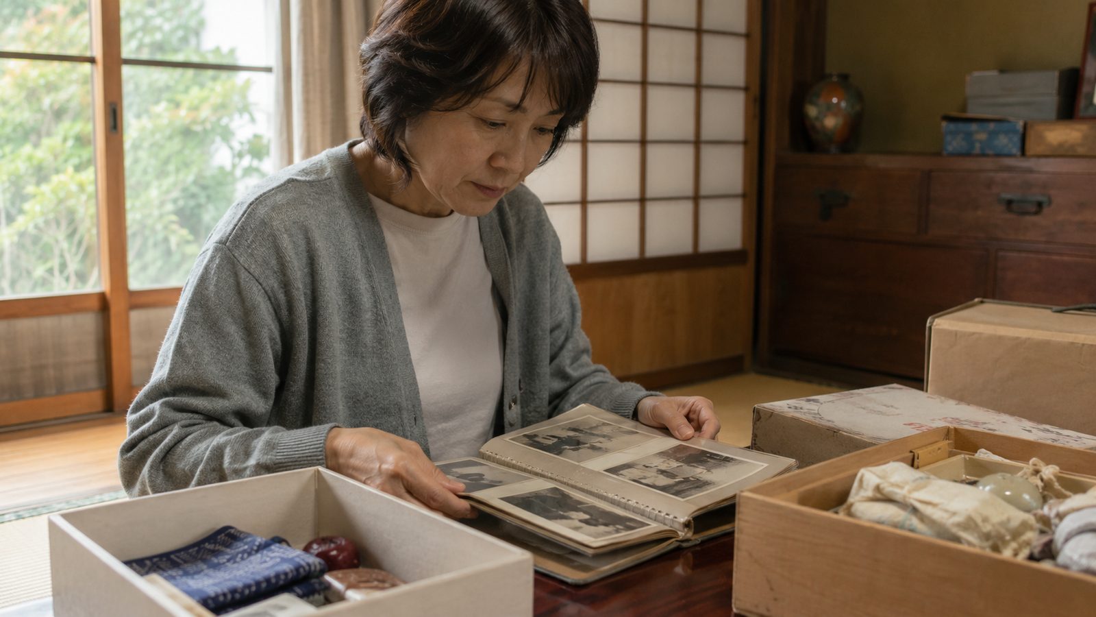 実家の遺品整理で家財を仕分けする様子