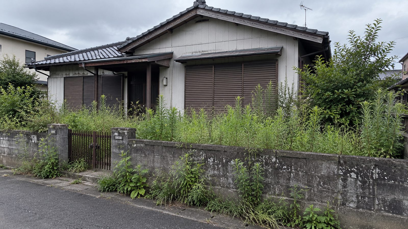 草が伸びた空き家の外観