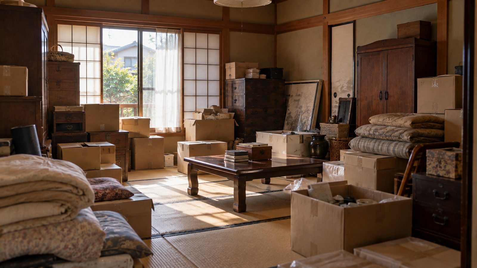 実家の家財を運び出す片付けの様子