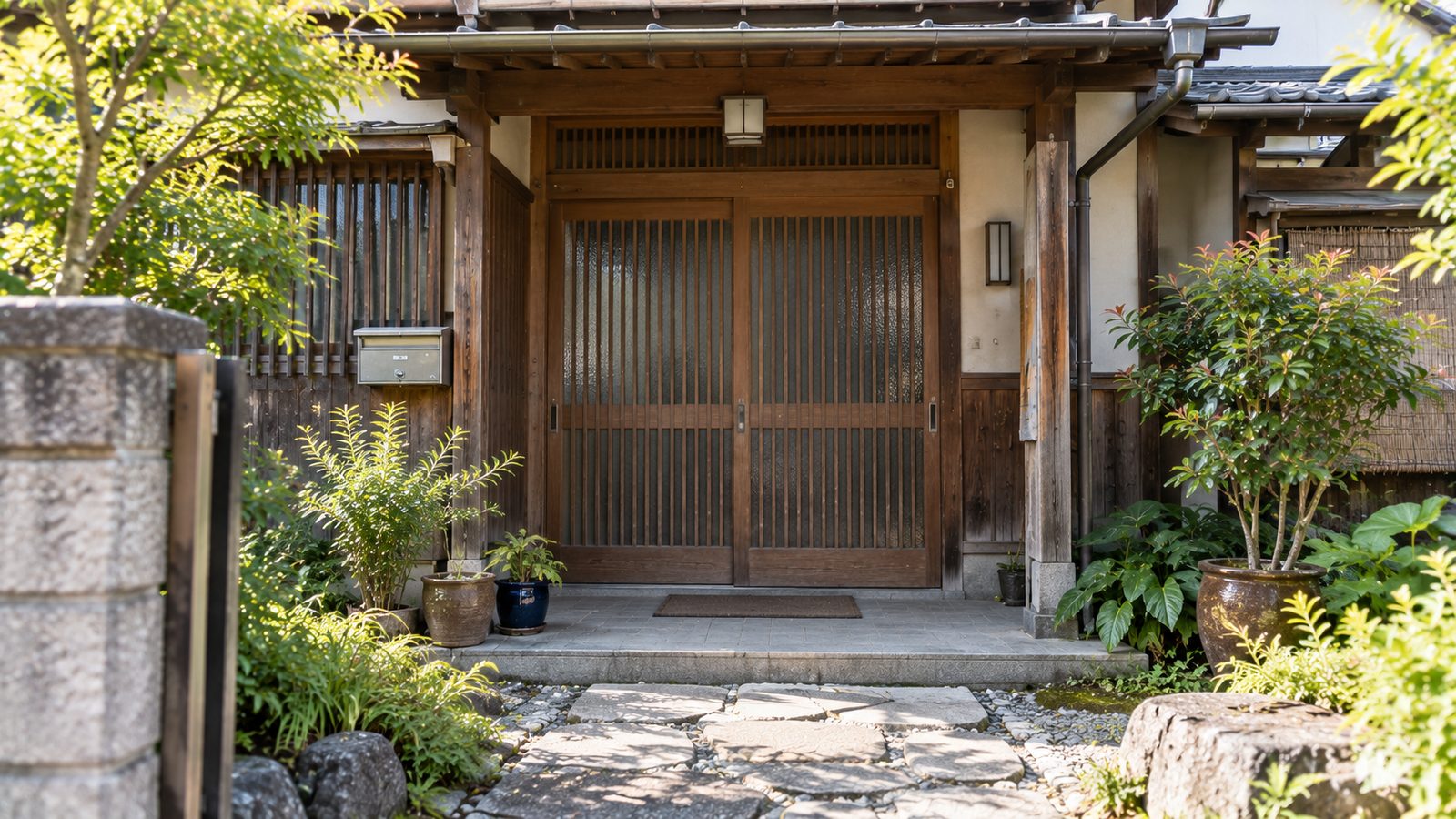 古い一戸建ての玄関前