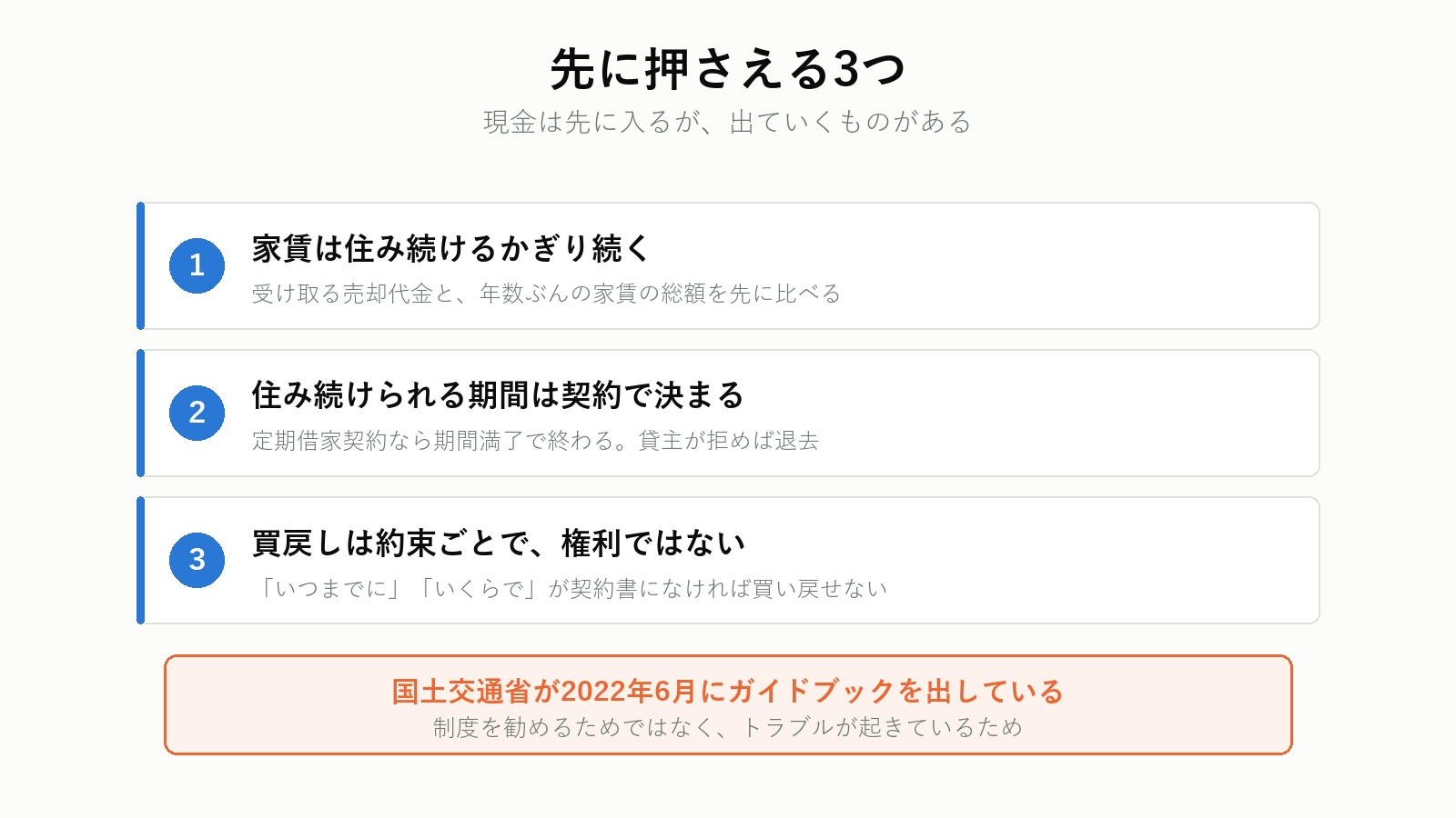 リースバックで先に押さえる3つの点